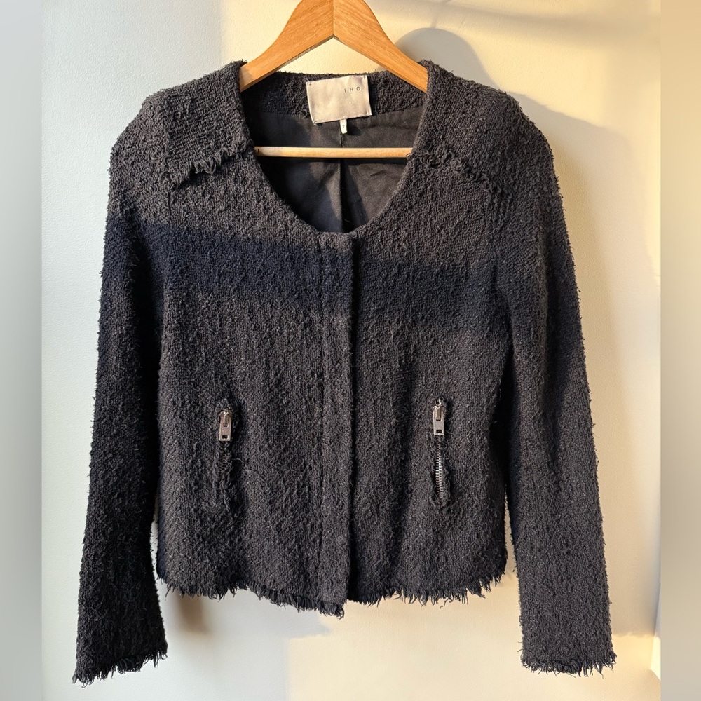 IRO Agneta Zip Jacket Tweed Goth Grunge Boucle Textured Contemporary Black M